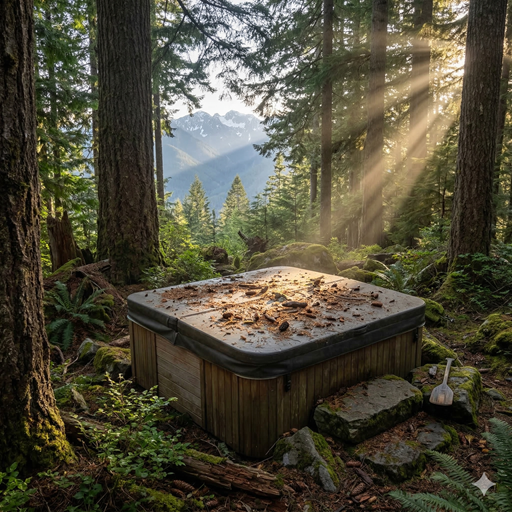 Covered hot tub in forest