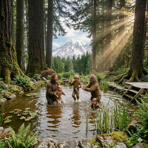 Sasquatch Family in Uncovered Swimming Pool